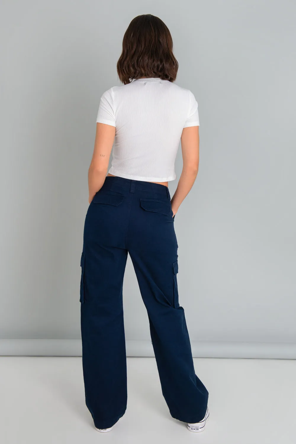 Pantalón cargo wide leg fit de cintura alta