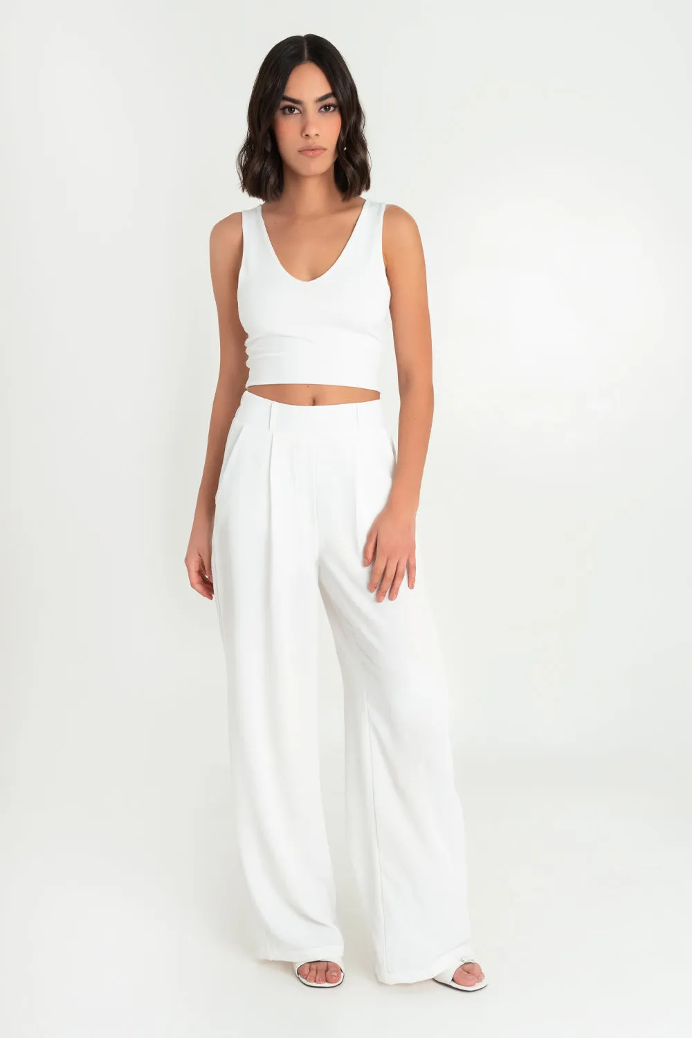 Pantalón de fit wide leg cintura elástica con pinzas