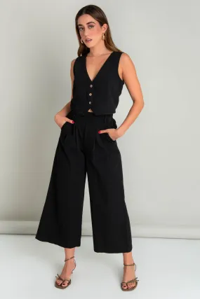 Pantalón de lino fit culotte con pinzas