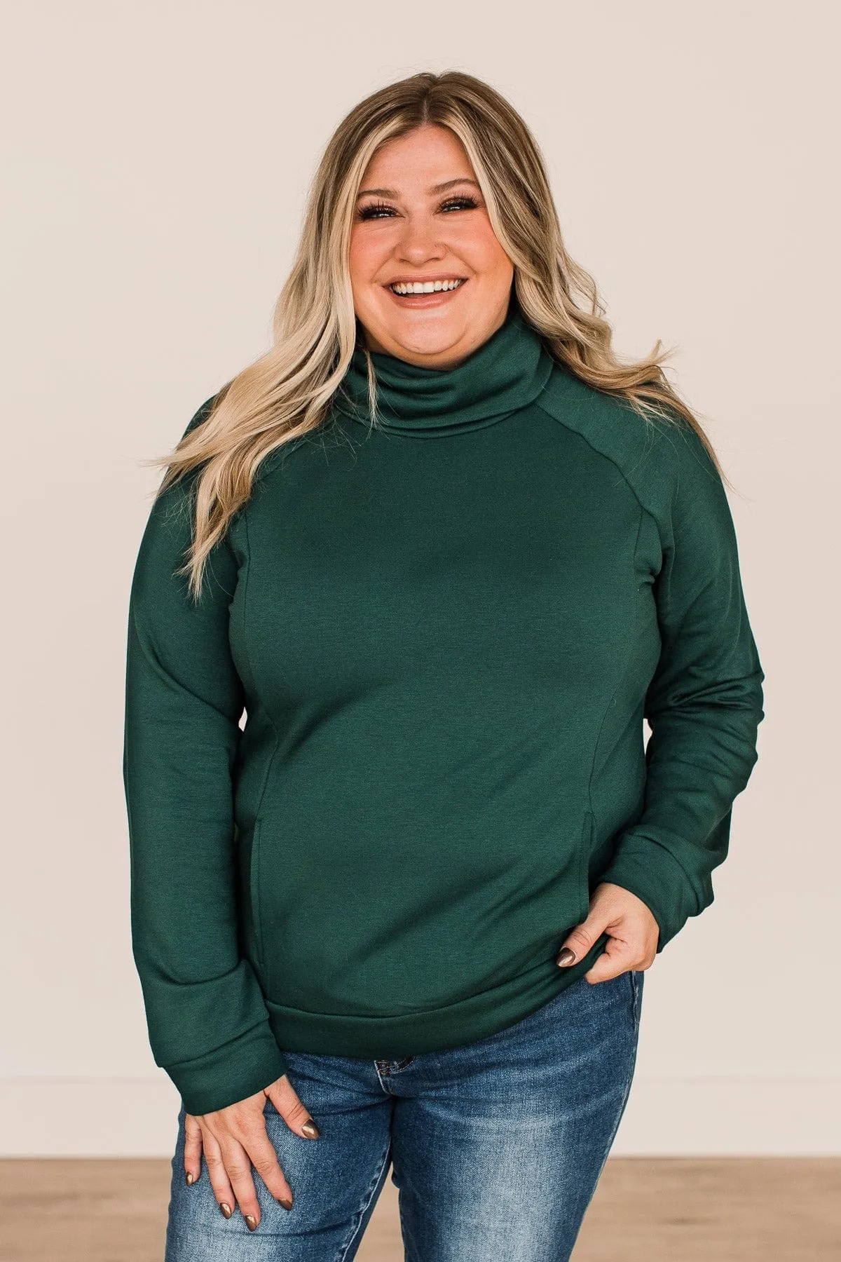 Perfectly Content Cowl Neck Top- Hunter Green