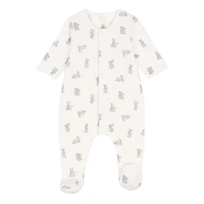 Petit Bateau Baby Front Snap Bunny Print Footie - Grey