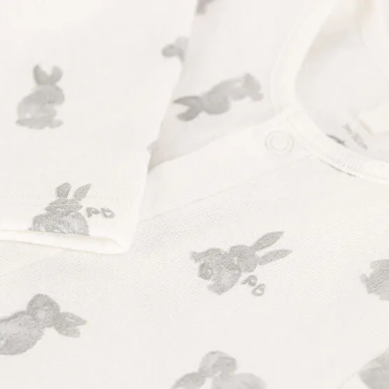 Petit Bateau Baby Front Snap Bunny Print Footie - Grey