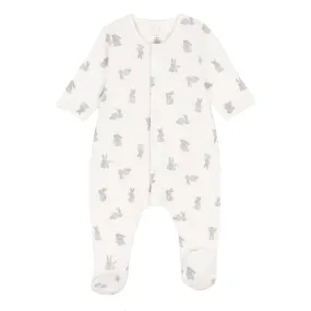 Petit Bateau Baby Front Snap Bunny Print Footie - Grey