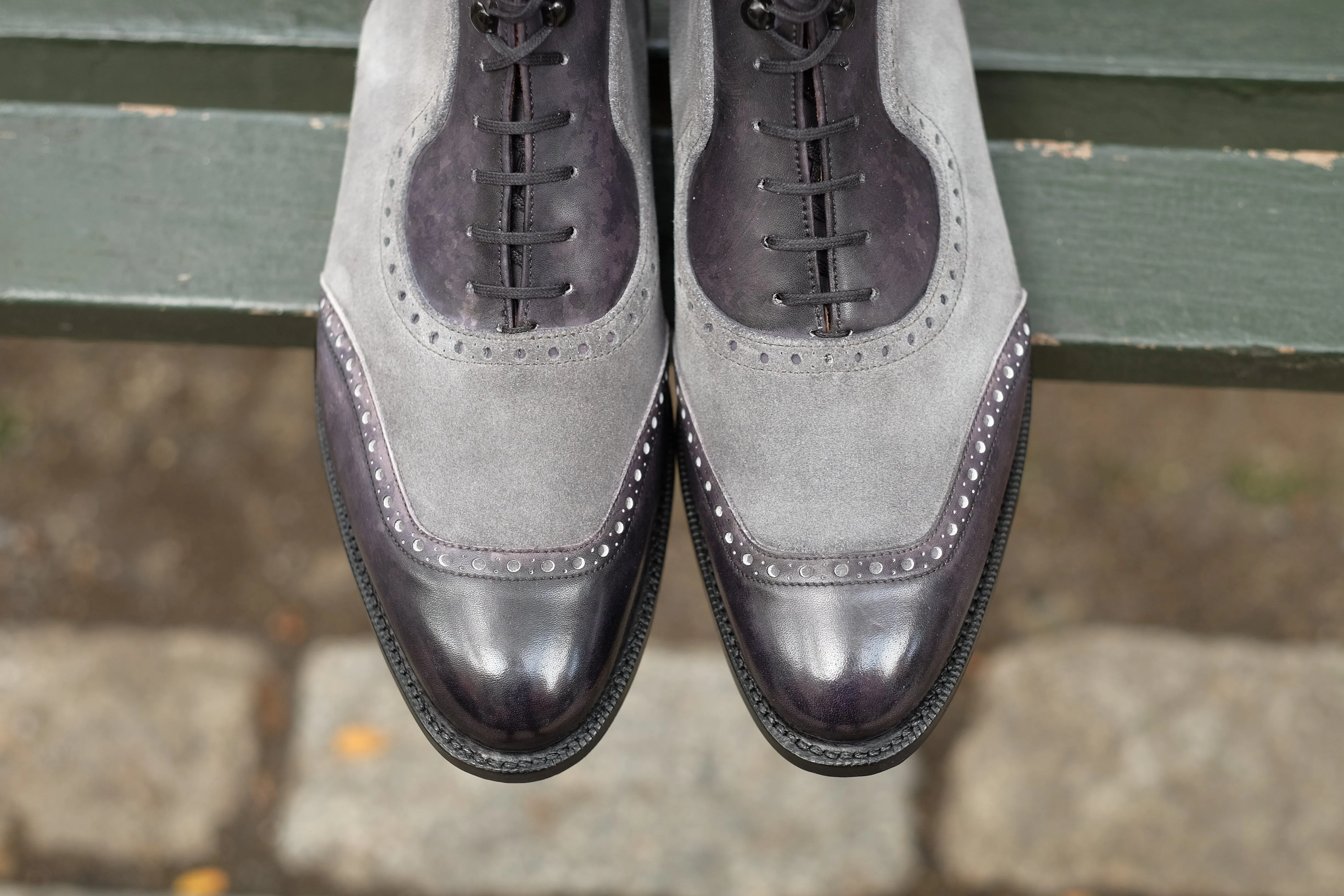 Pinehurst - MTO - Black Marble Patina / Light Grey Suede - TMG Last - Single Leather Sole