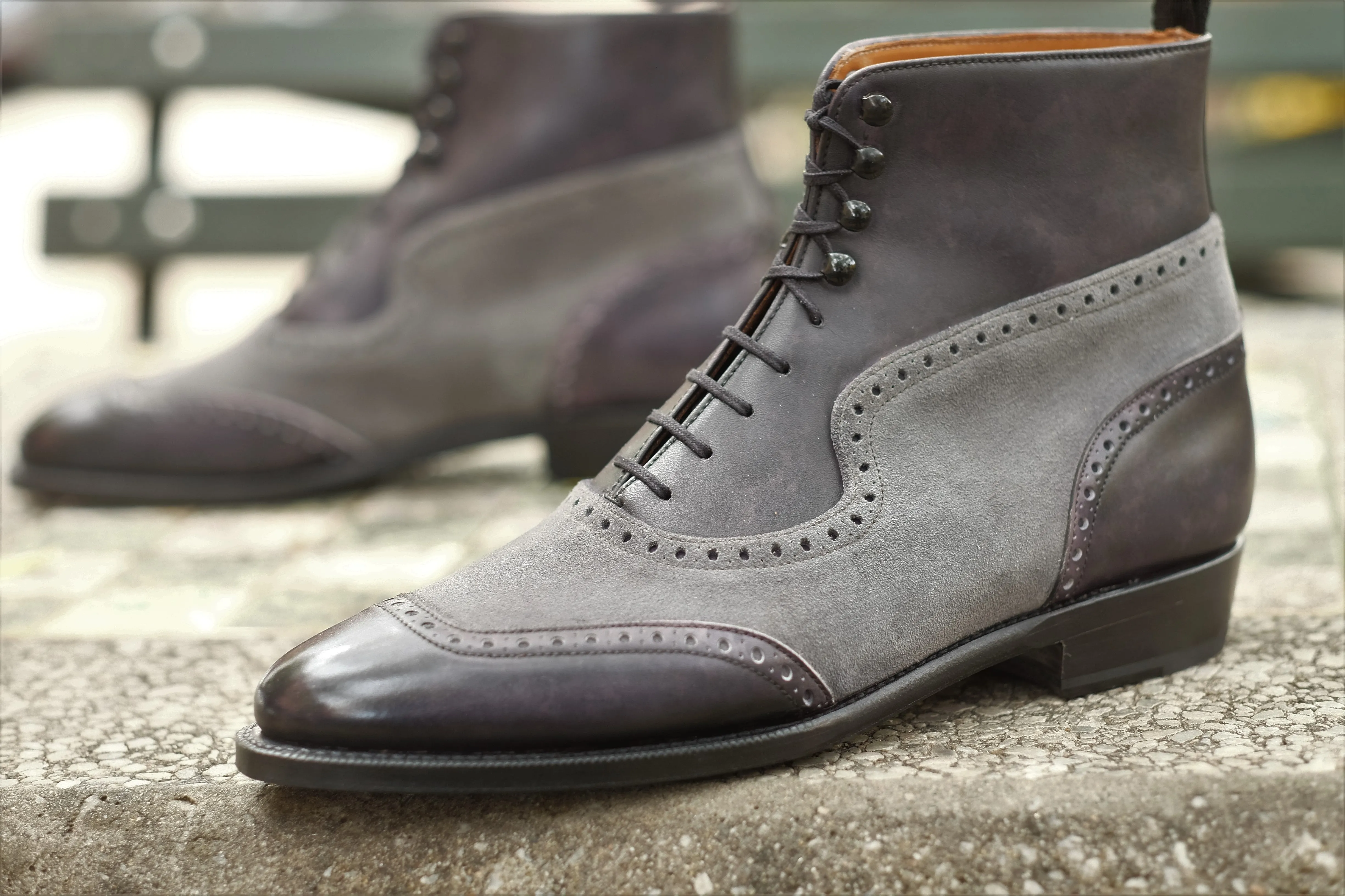 Pinehurst - MTO - Black Marble Patina / Light Grey Suede - TMG Last - Single Leather Sole