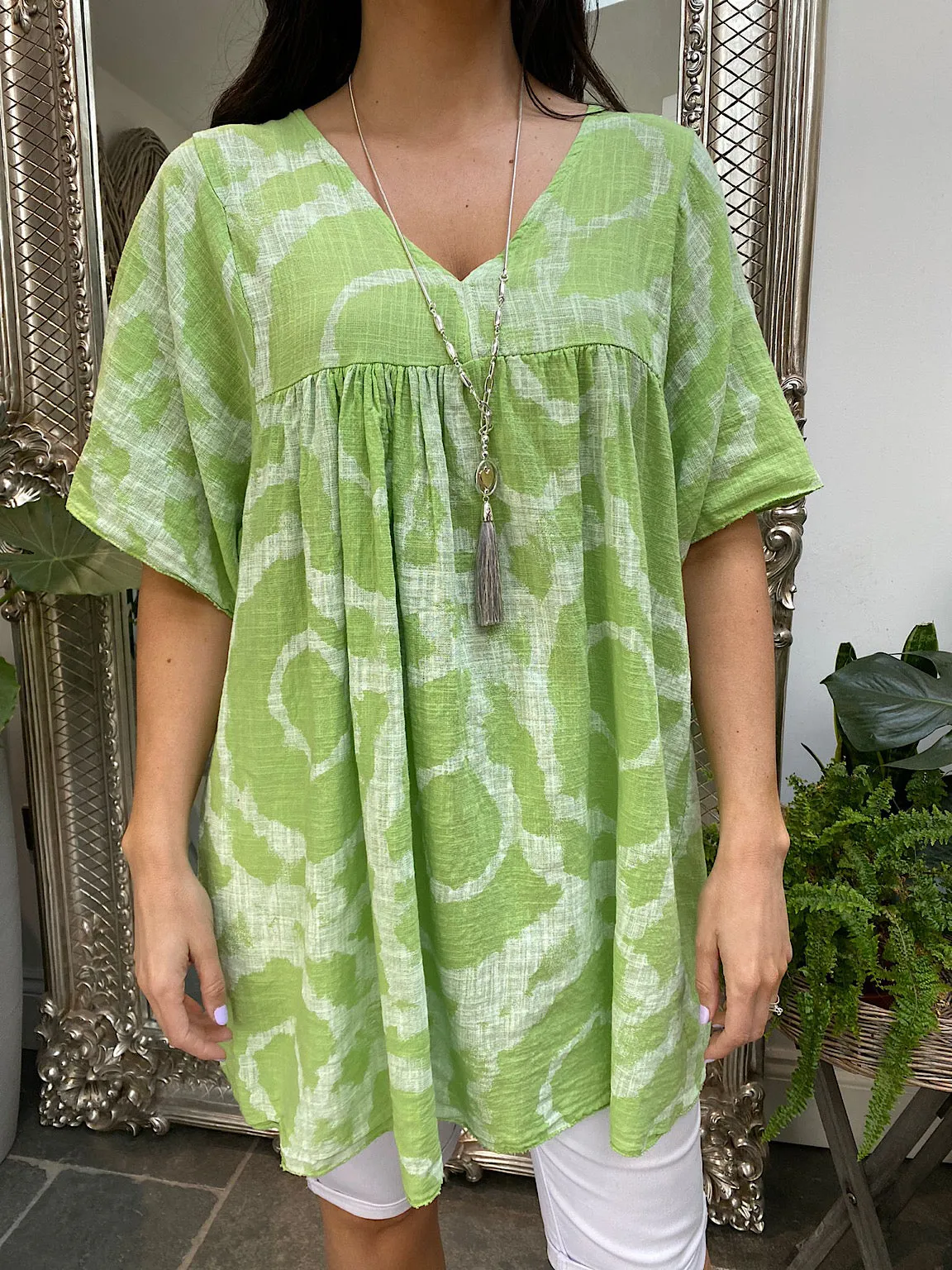 Printed V Neck Tunic Pearl