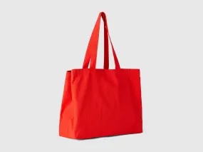 Red tote bag in pure cotton - Red | Benetton