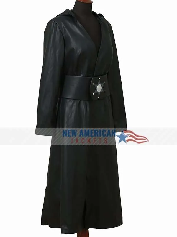 Regina King Watchmen Leather Hooded Coat - New American Jackets