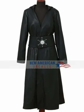 Regina King Watchmen Leather Hooded Coat - New American Jackets