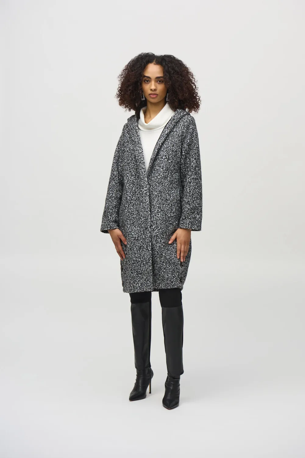 Relaxed Fit Knee-length Hooded Coat Style 244100