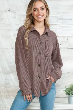 RIBBED BUTTON DOWN JACKET