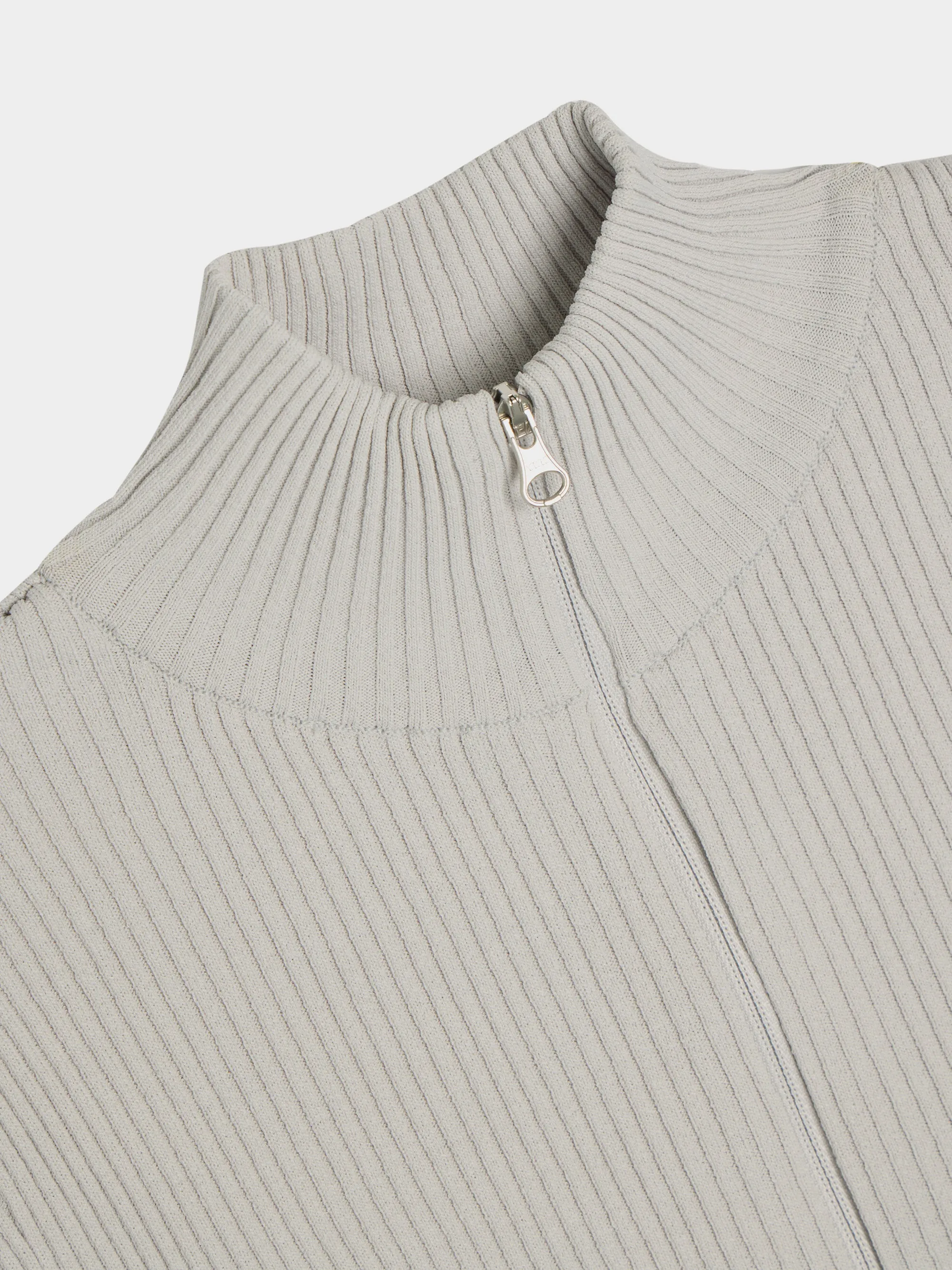 Ribbed Mock Neck Cardigan, Light Grey