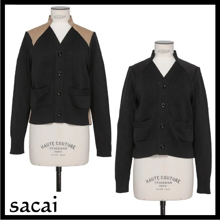 sacai  |Long Sleeves Plain Cotton Elegant Style Cardigans