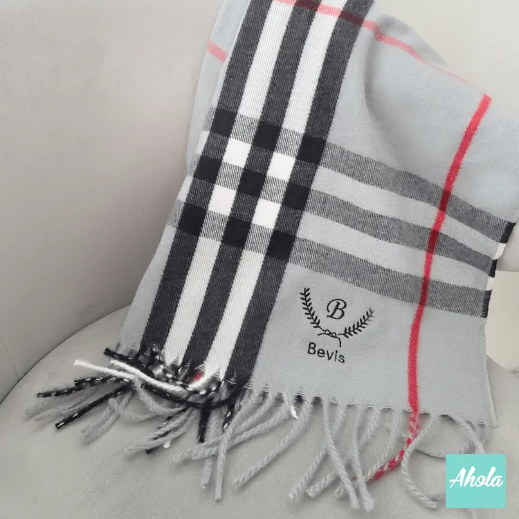 【Sacre】Embroidery name/phrase Checkers wool scarf 繡字母英文名英倫格仔羊絨圍巾