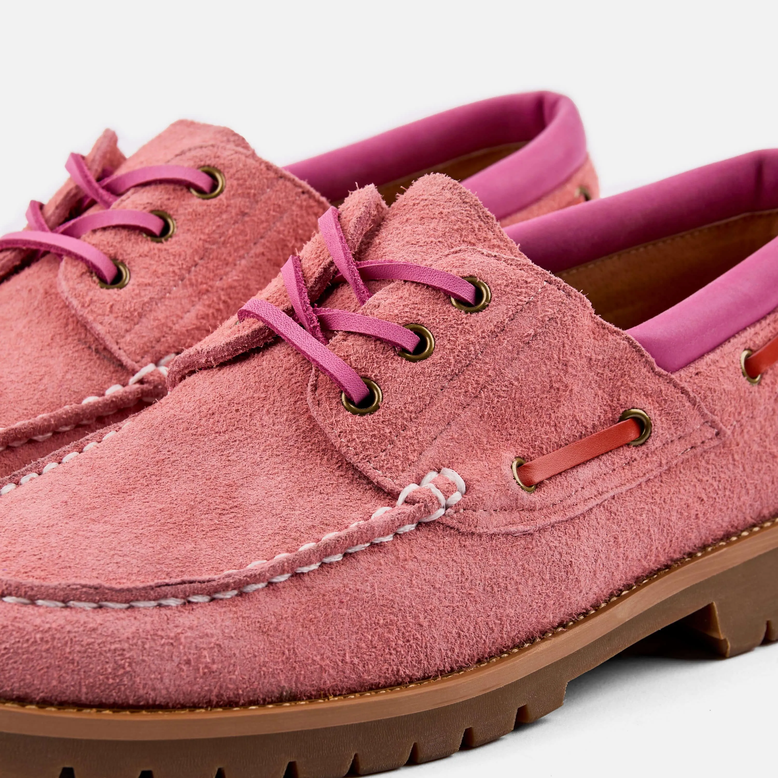 Santiago Pink Rouge Suede Lug Boat Shoes