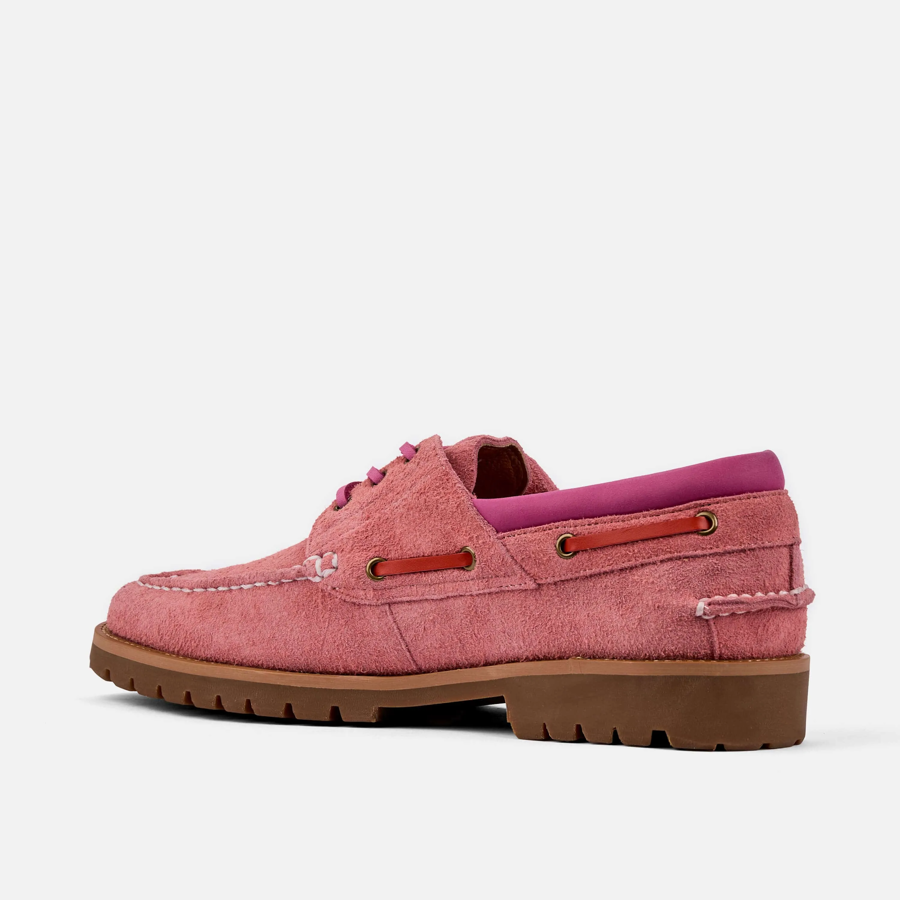 Santiago Pink Rouge Suede Lug Boat Shoes