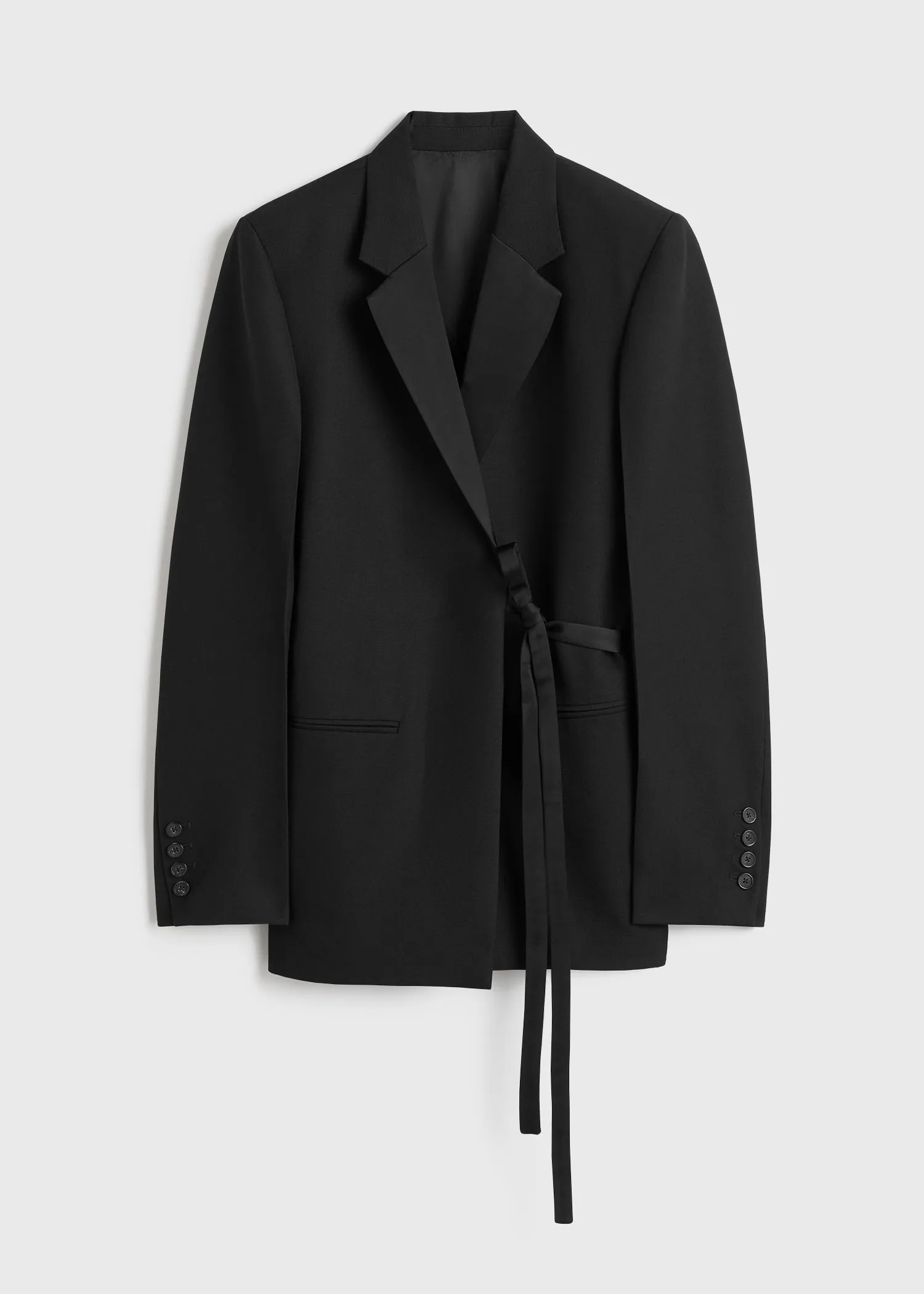 Satin-lapel wrap blazer black