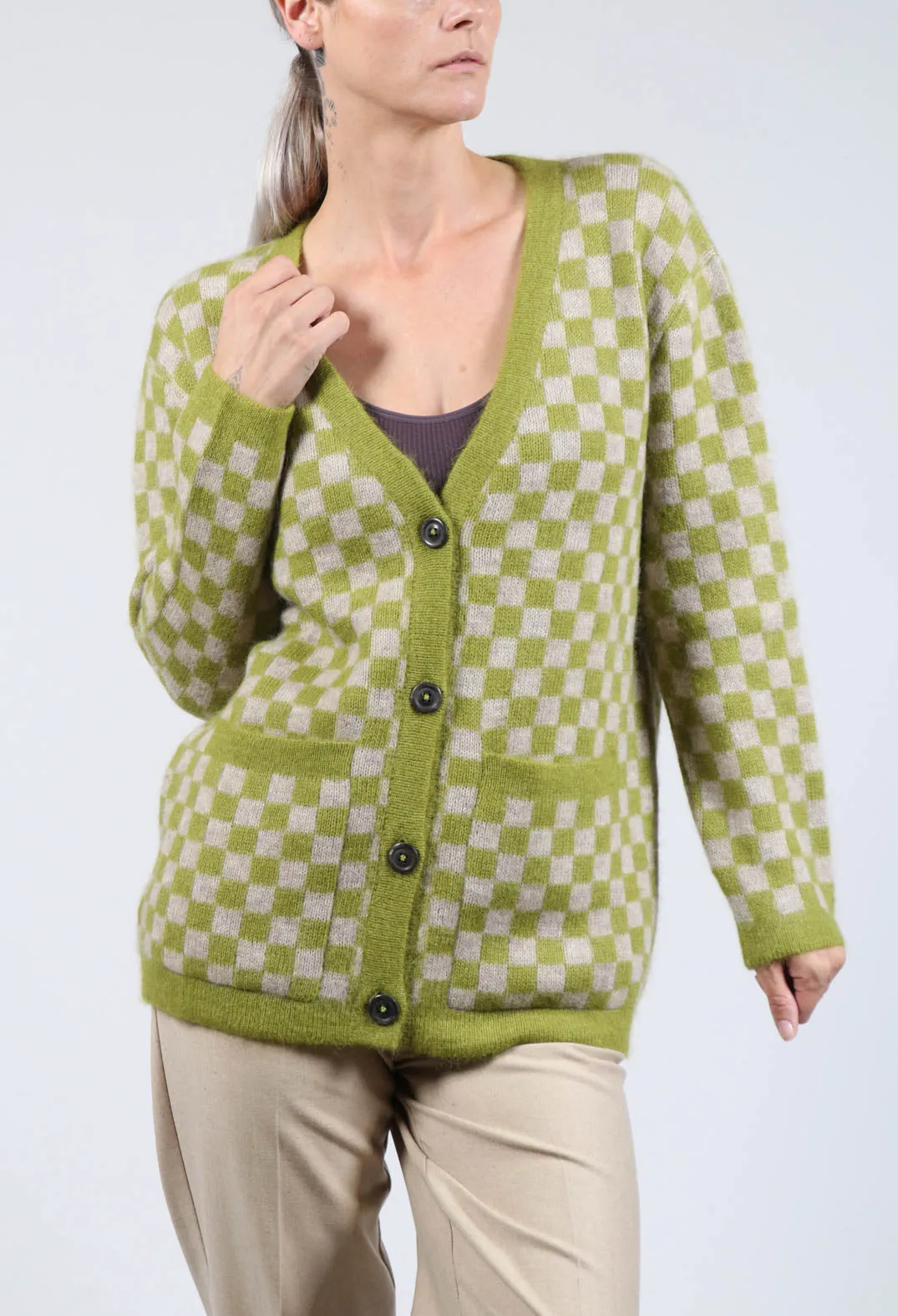 Sharon Cardigan in Green and Beige