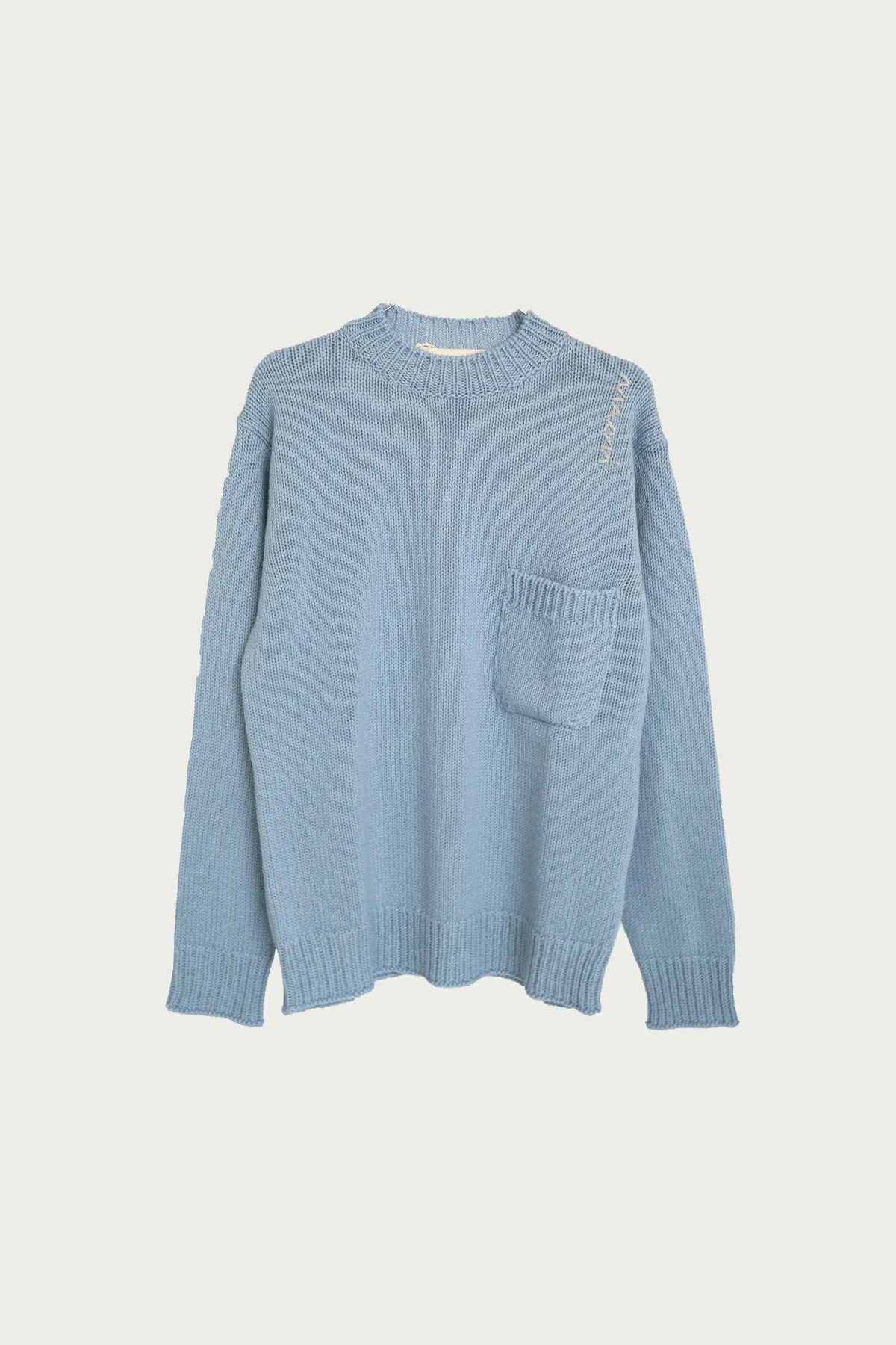 Soft Shetland Sweater w/ Embroidery - Leaden Blue