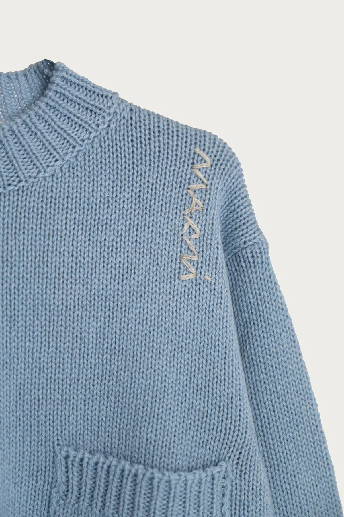 Soft Shetland Sweater w/ Embroidery - Leaden Blue