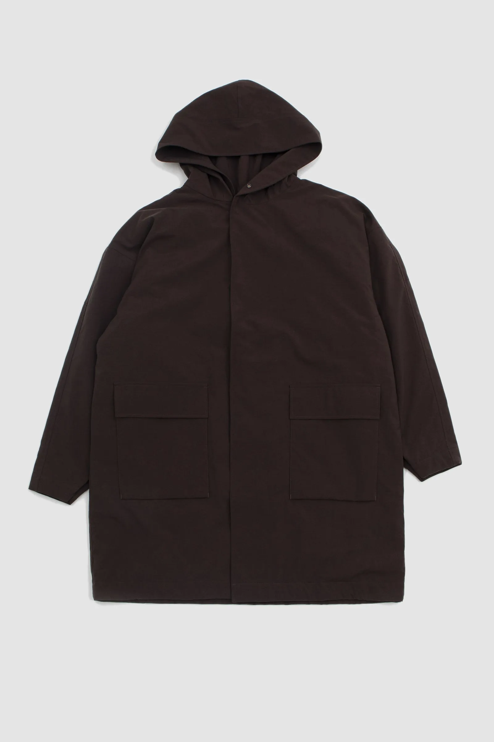 Still By Hand Nylon Ox Hooded Coat Brown