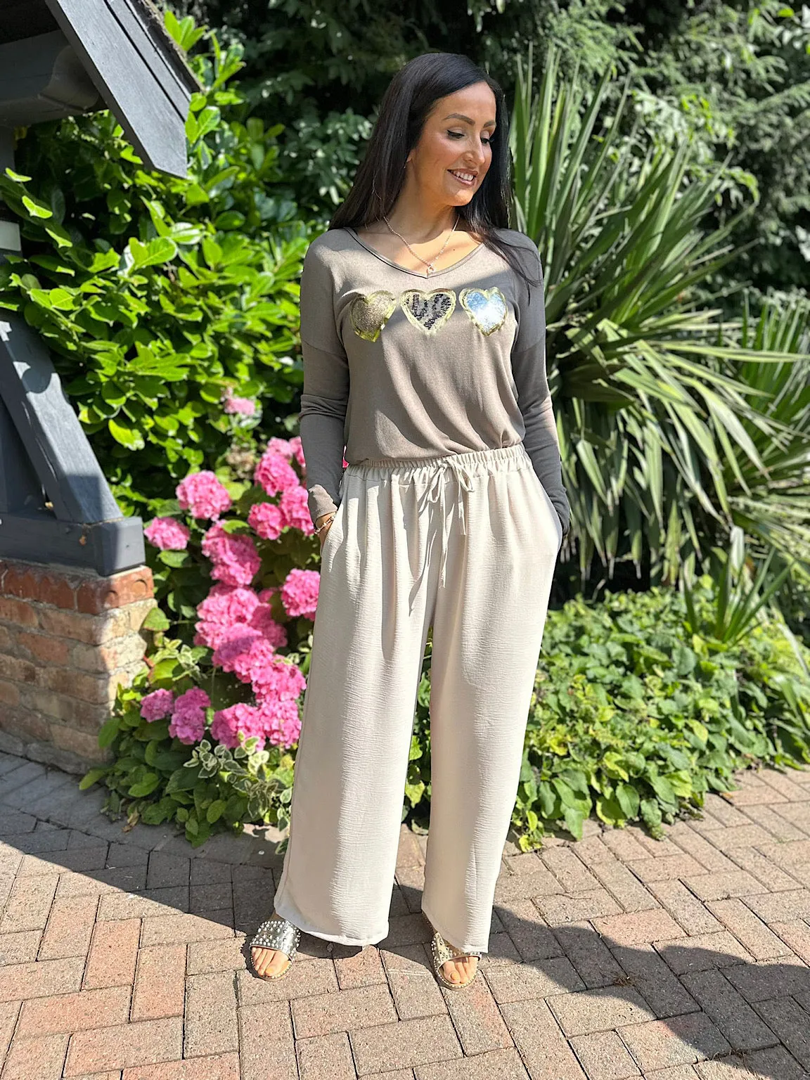 Stone Wide Leg Pocket Trousers Claudia