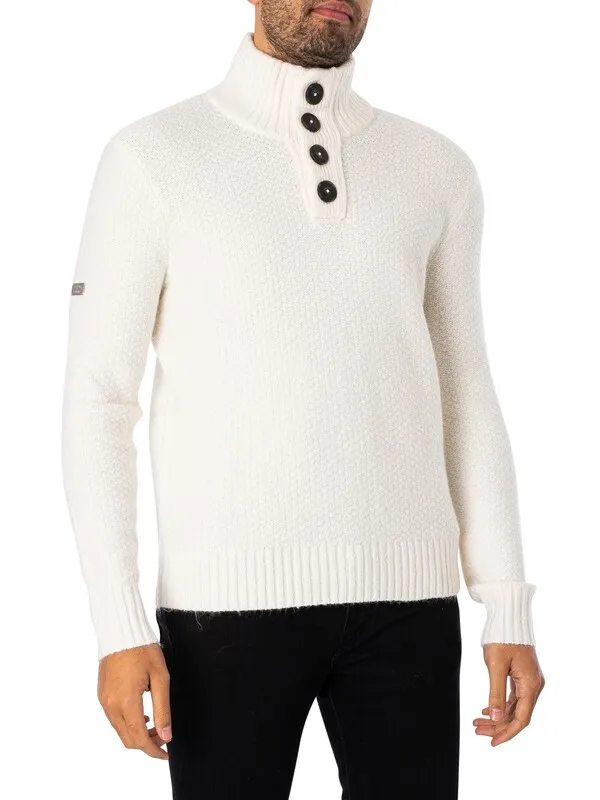 Superdry Chunky Button High Neck Knit - Ecru