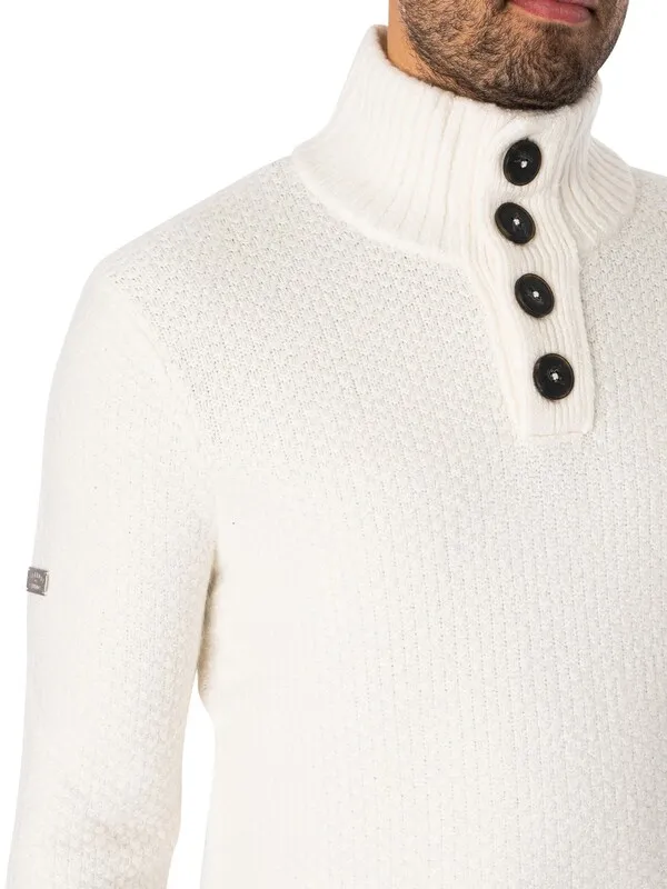 Superdry Chunky Button High Neck Knit - Ecru