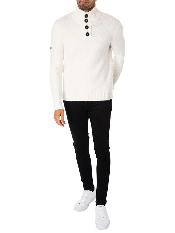 Superdry Chunky Button High Neck Knit - Ecru