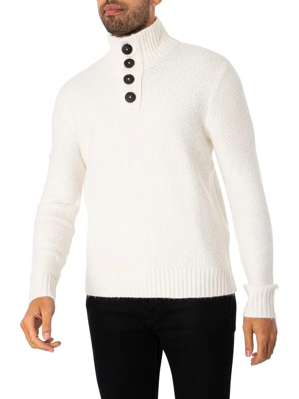 Superdry Chunky Button High Neck Knit - Ecru