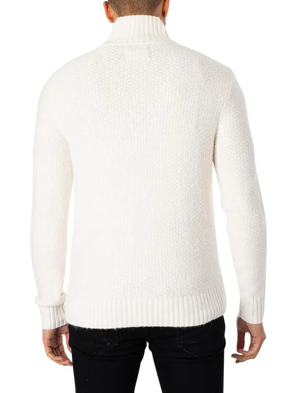 Superdry Chunky Button High Neck Knit - Ecru