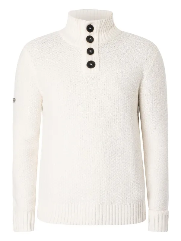 Superdry Chunky Button High Neck Knit - Ecru