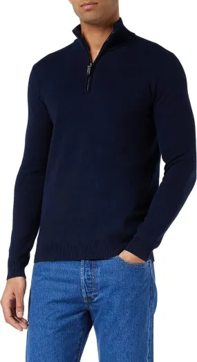 Superdry Cotton Zip Neck Henley Jumper Dark Navy