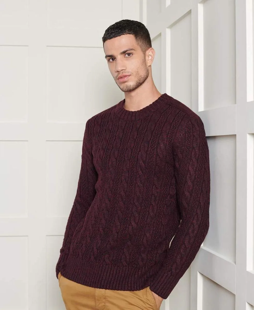 Superdry Crew Neck Jacob Cable Jumper Bright Buck Burgundy