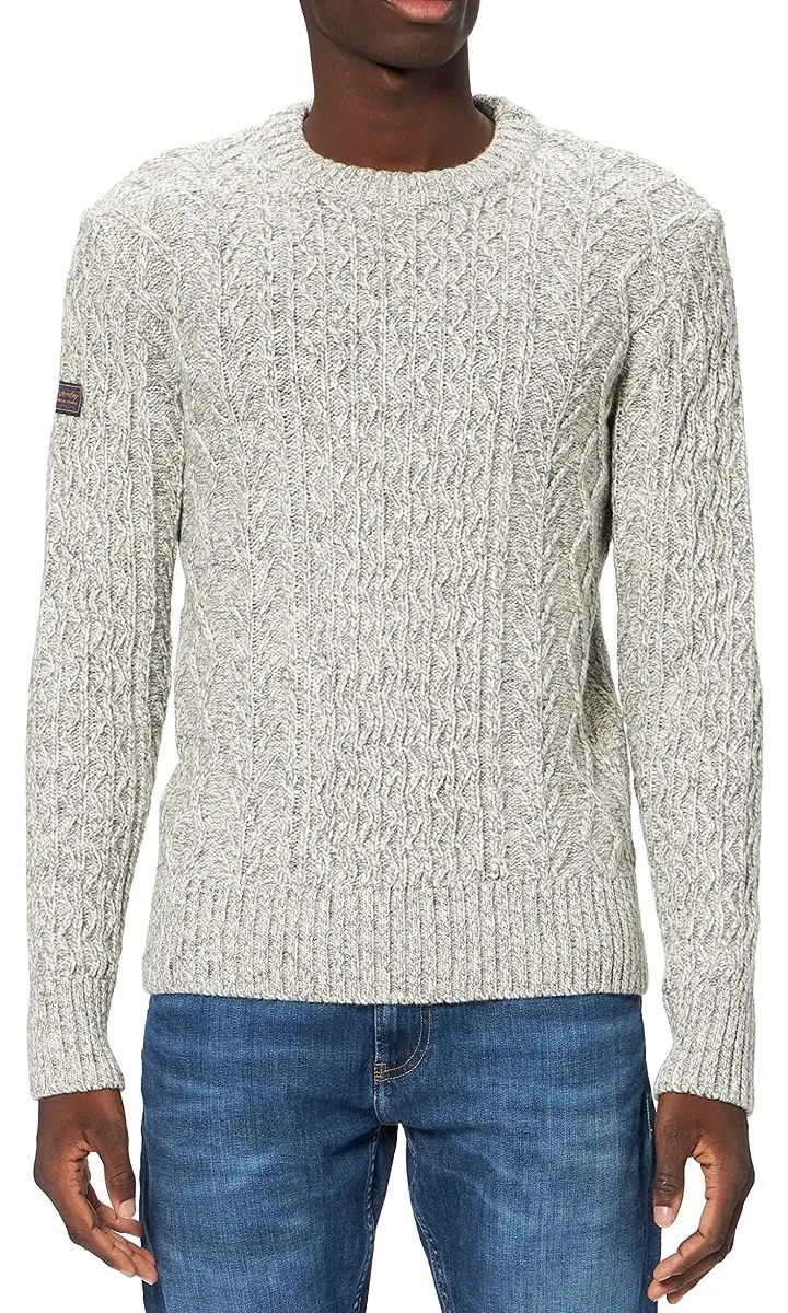 Superdry Crew Neck Jacob Cable Jumper Concrete Twist