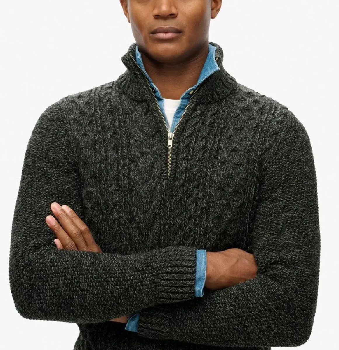 Superdry Jacob Half Zip Knitted Jumper Black Twist