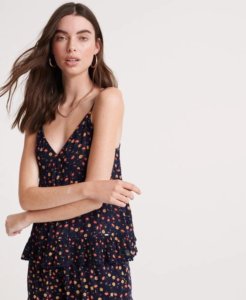 Superdry Summer Lace Cami Top in Navy Floral