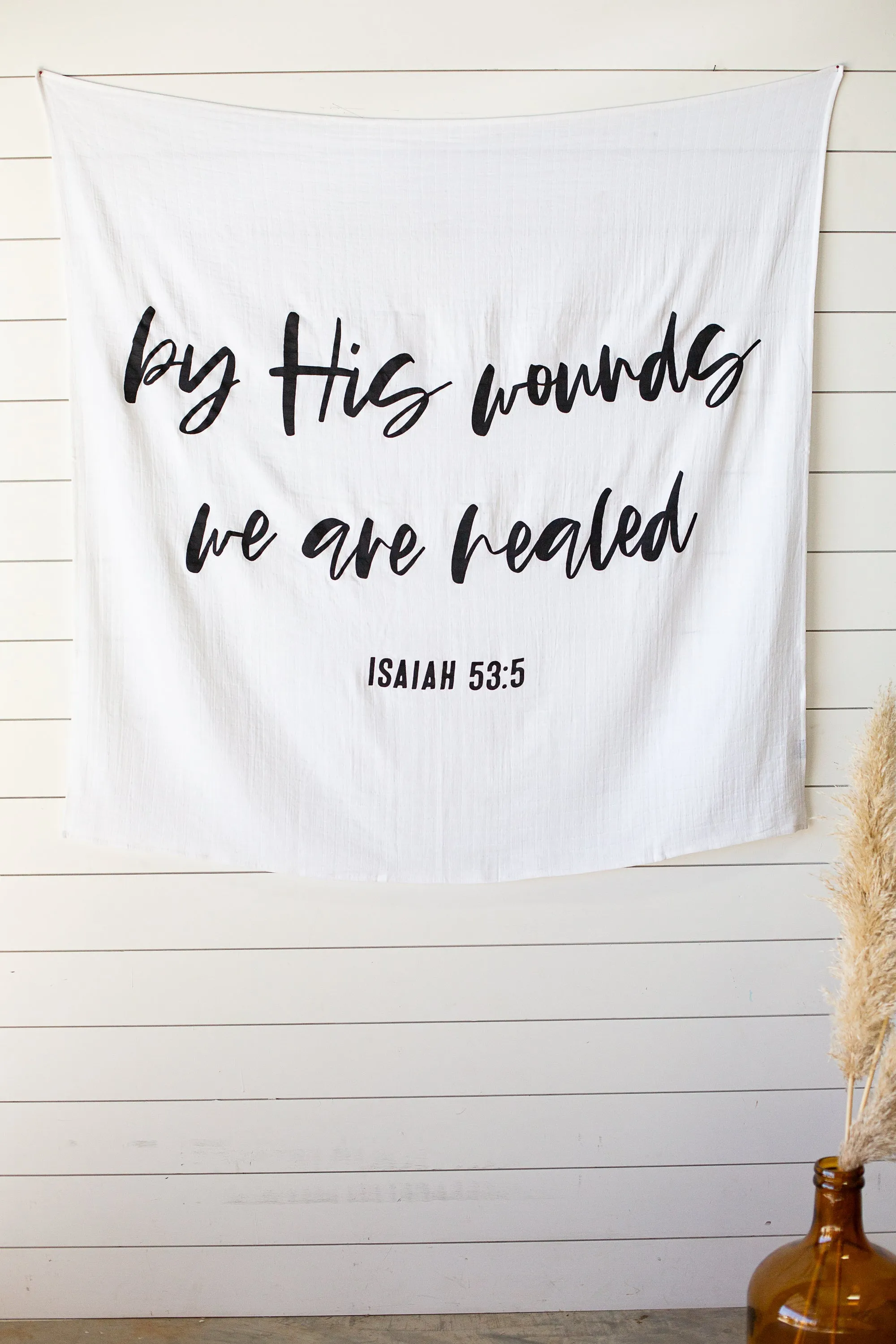 Swaddle Blanket + Wall Art - Isaiah 53:5 But he was pierced for our transgressions, he was crushed for our iniquities; the punis