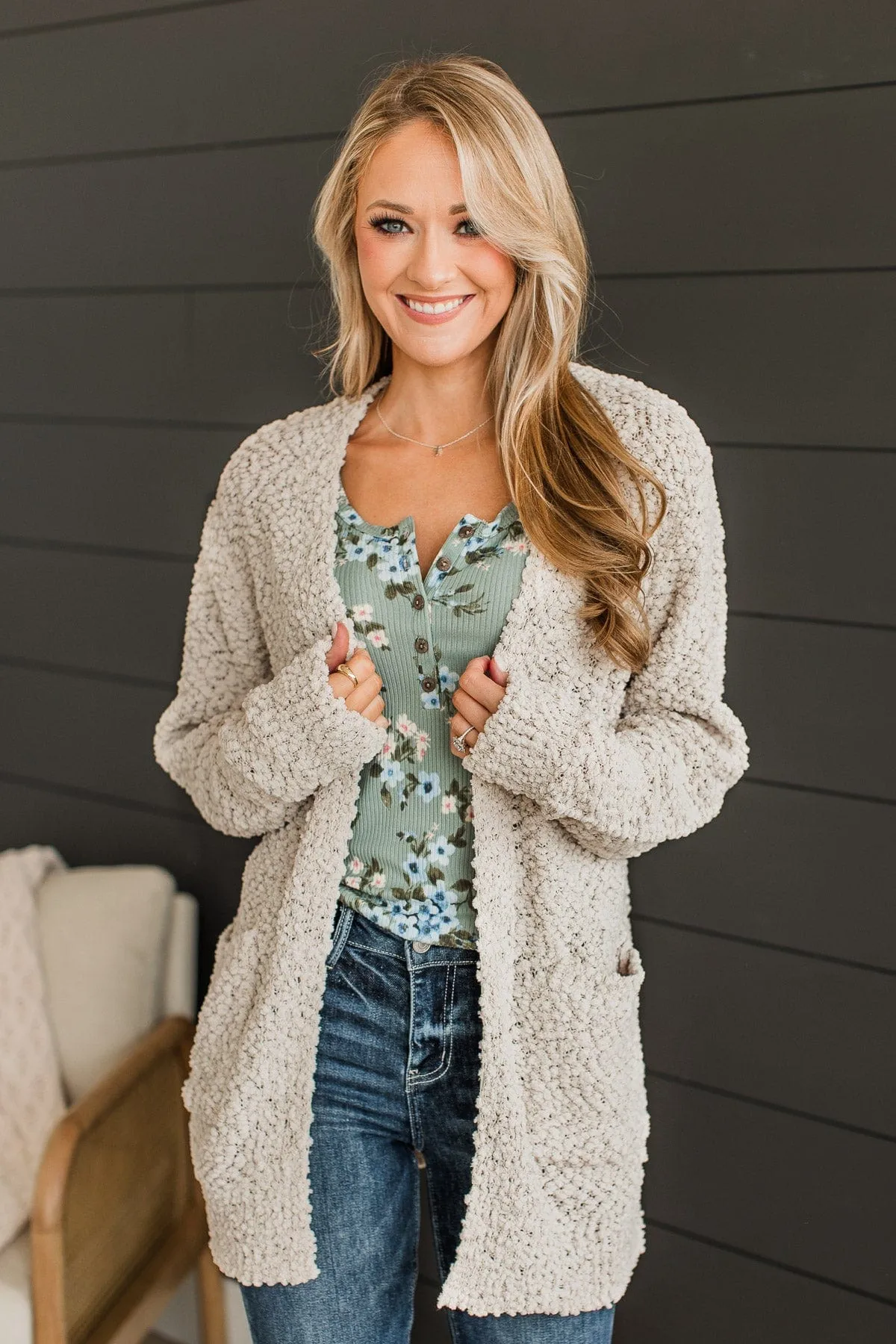 Take Another Look Popcorn Cardigan- Beige