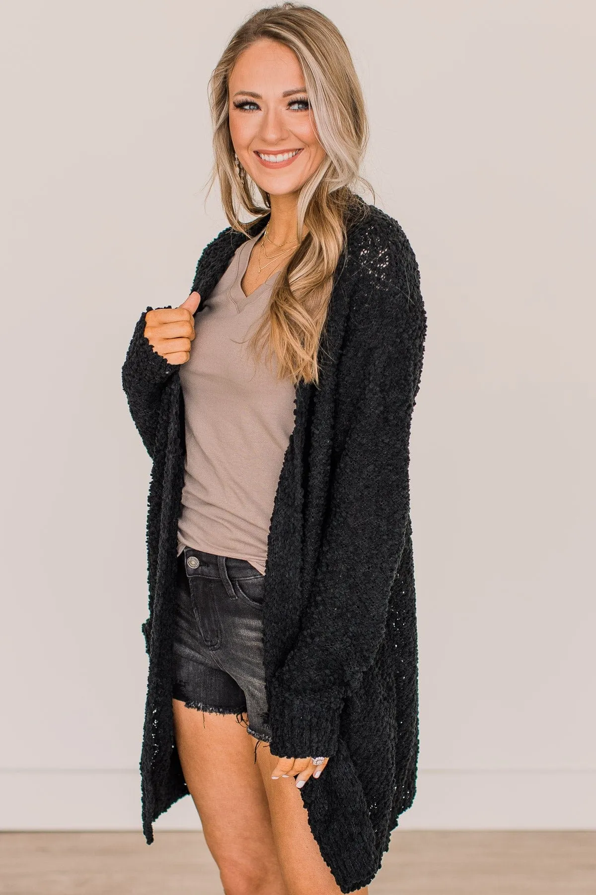 Take Another Look Popcorn Cardigan- Black