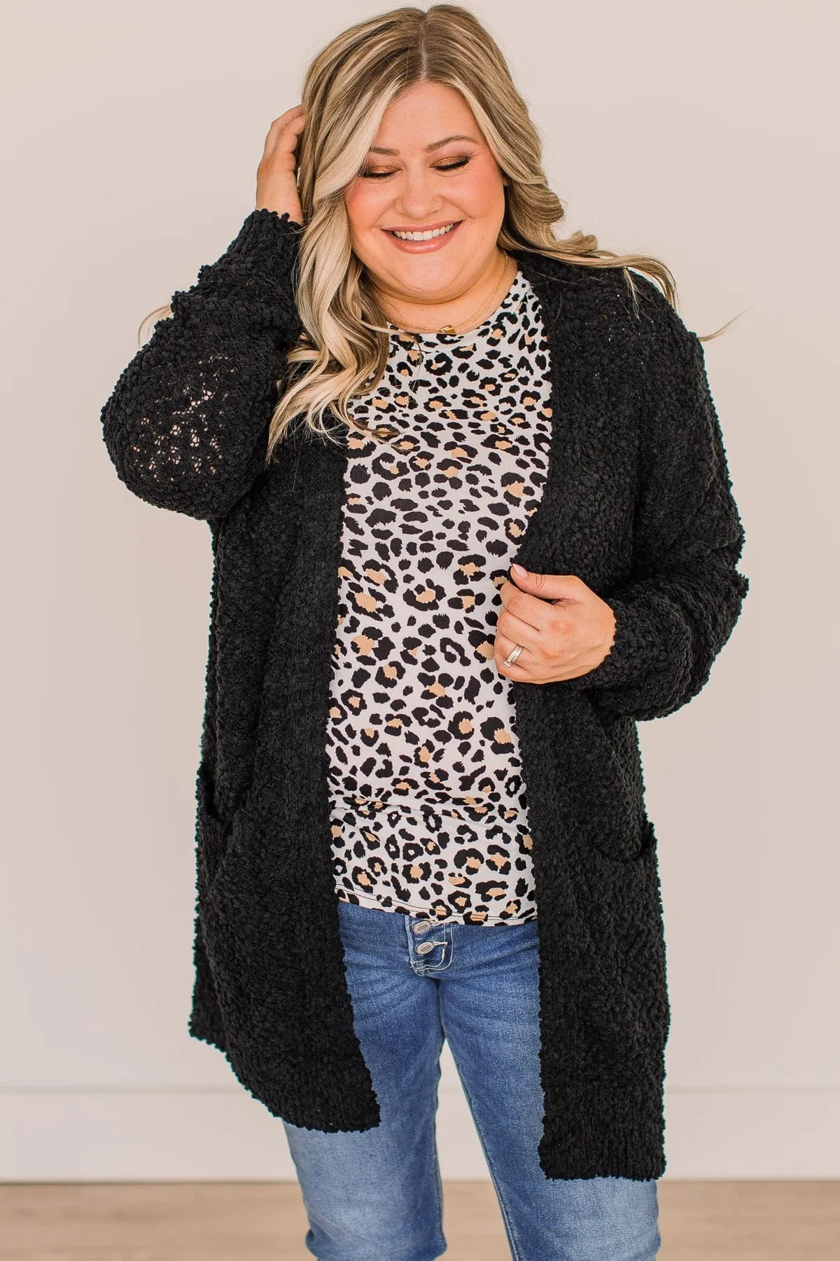 Take Another Look Popcorn Cardigan- Black