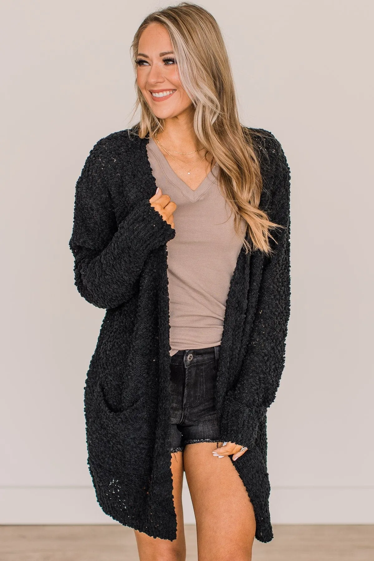 Take Another Look Popcorn Cardigan- Black