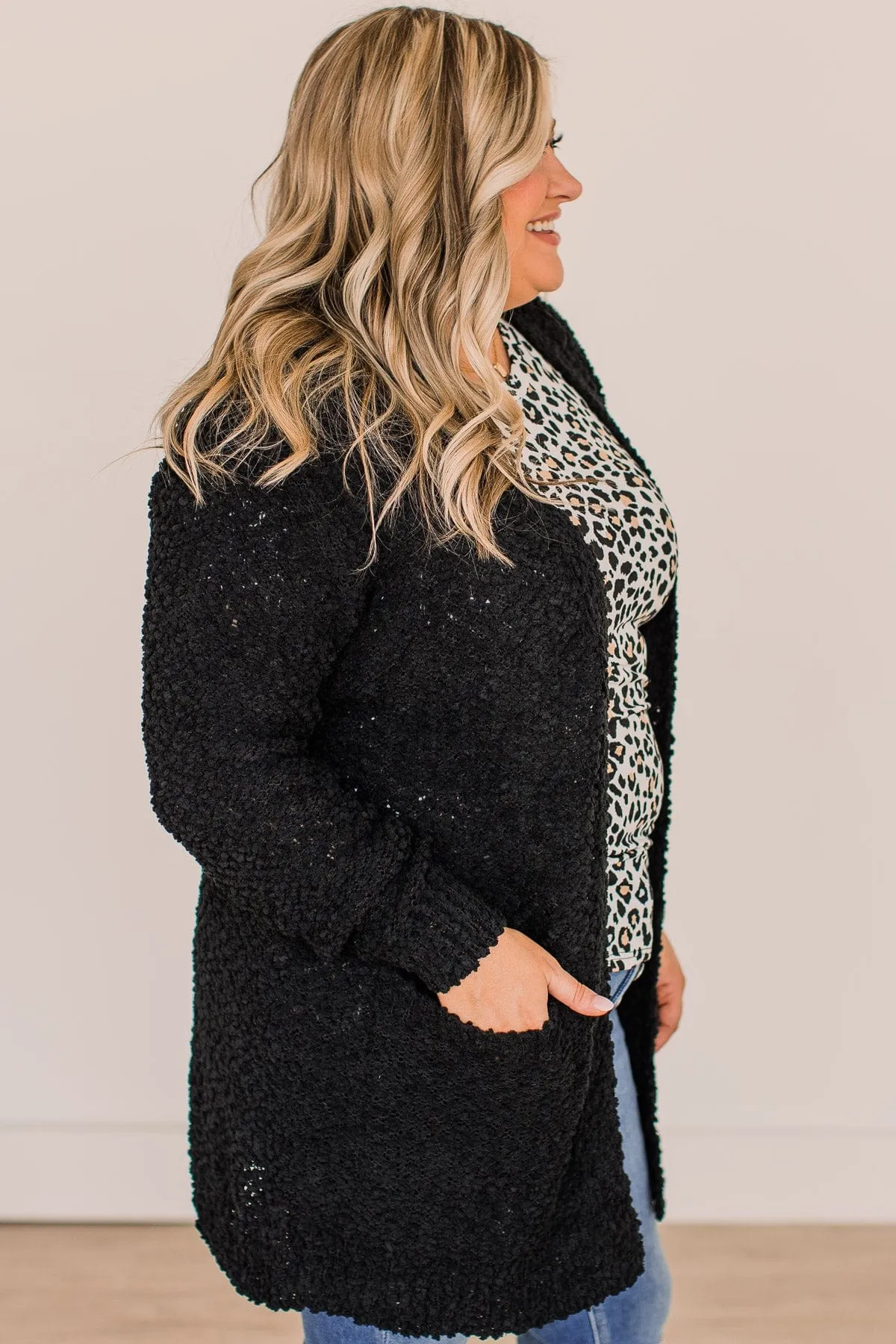 Take Another Look Popcorn Cardigan- Black