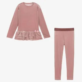 Teen Girls Pink Velour Leggings Set