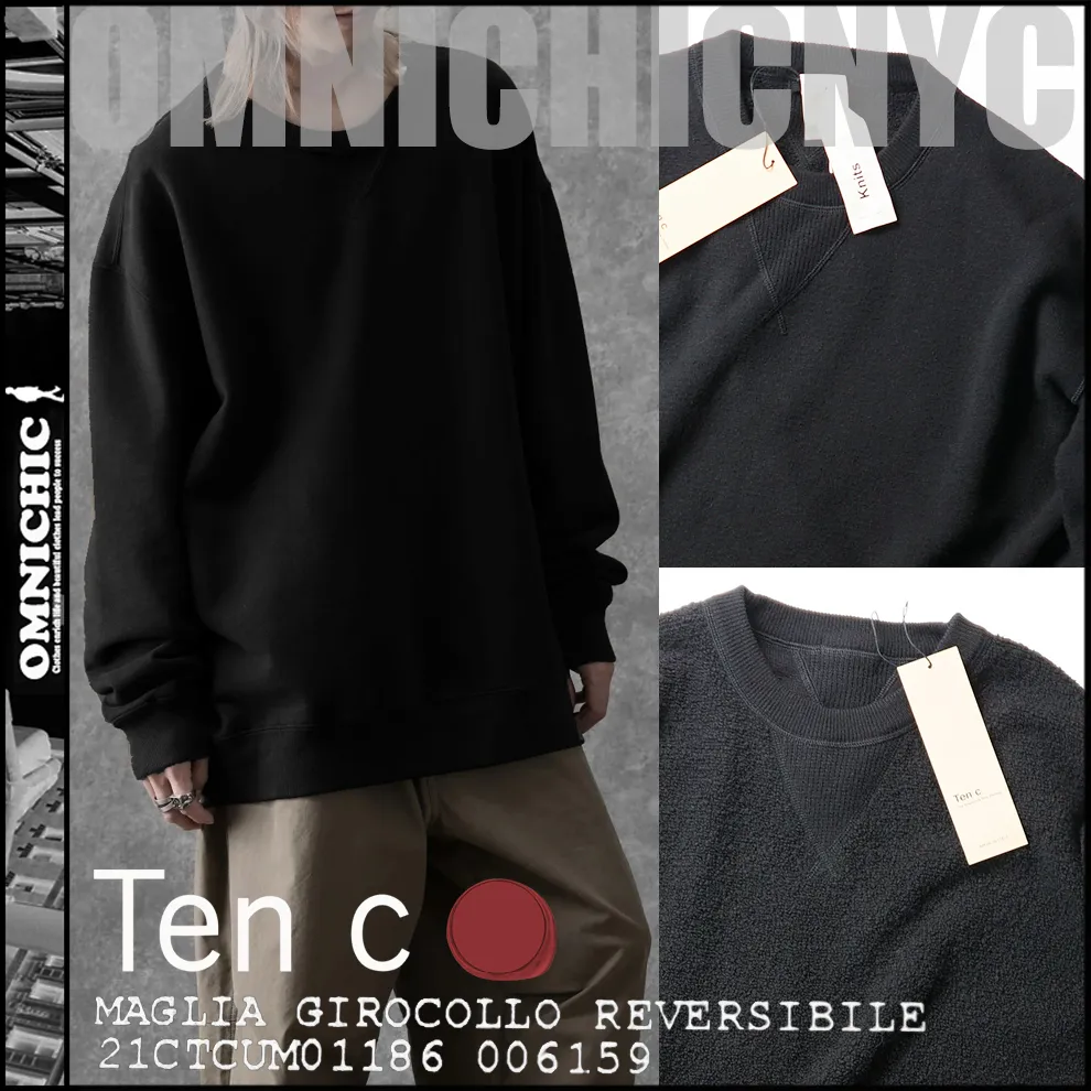 Ten-C  |Crew Neck Pullovers Wool Fine Gauge Low Gauge Long Sleeves