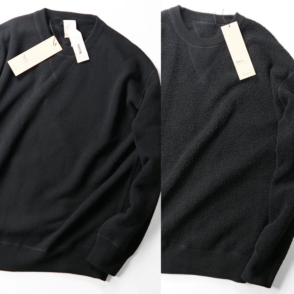 Ten-C  |Crew Neck Pullovers Wool Fine Gauge Low Gauge Long Sleeves