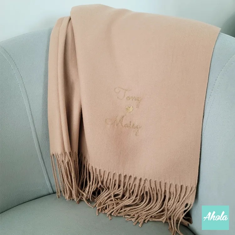 【The One】Embroidery name/phrase Cashmere silk scarf 繡英文字句蚕絲羊絨圍巾