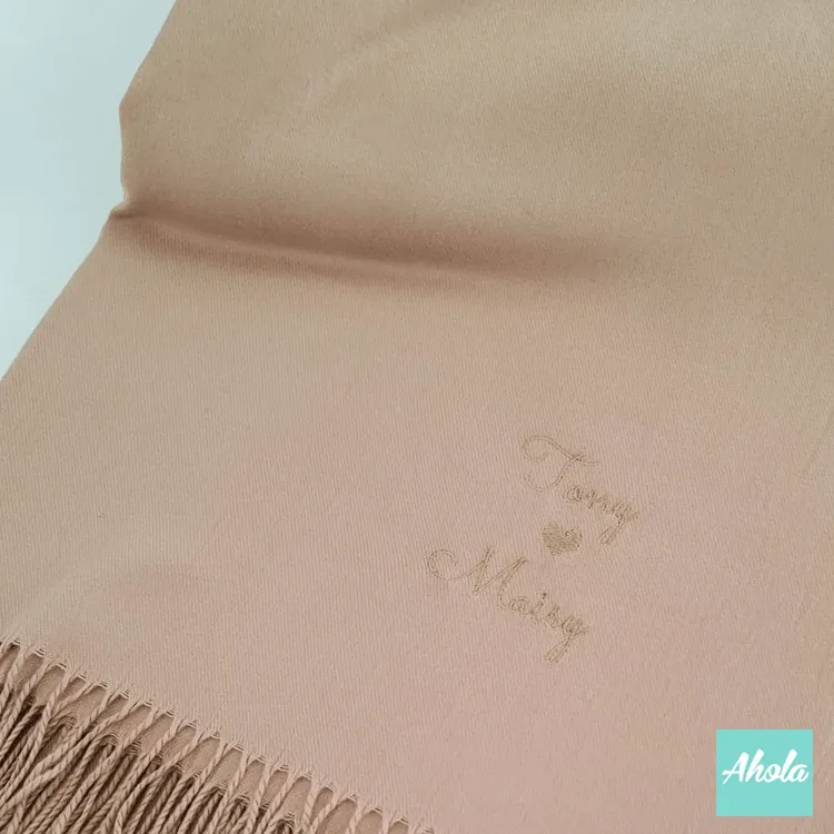 【The One】Embroidery name/phrase Cashmere silk scarf 繡英文字句蚕絲羊絨圍巾