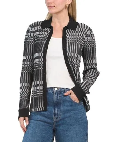 Tj Maxx Checkerboard Ribbed Polo Cardigan