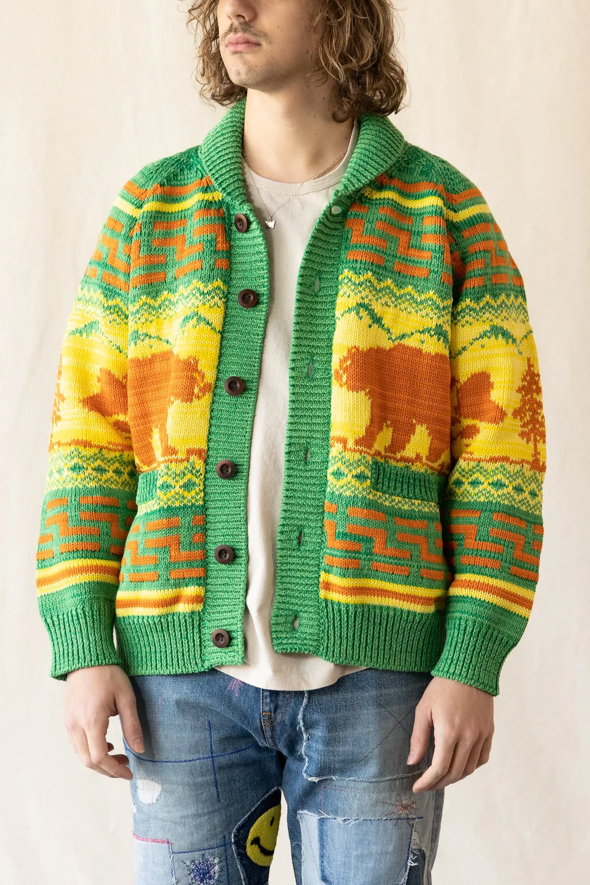 Tribal Knit Sweater - Green/Yellow